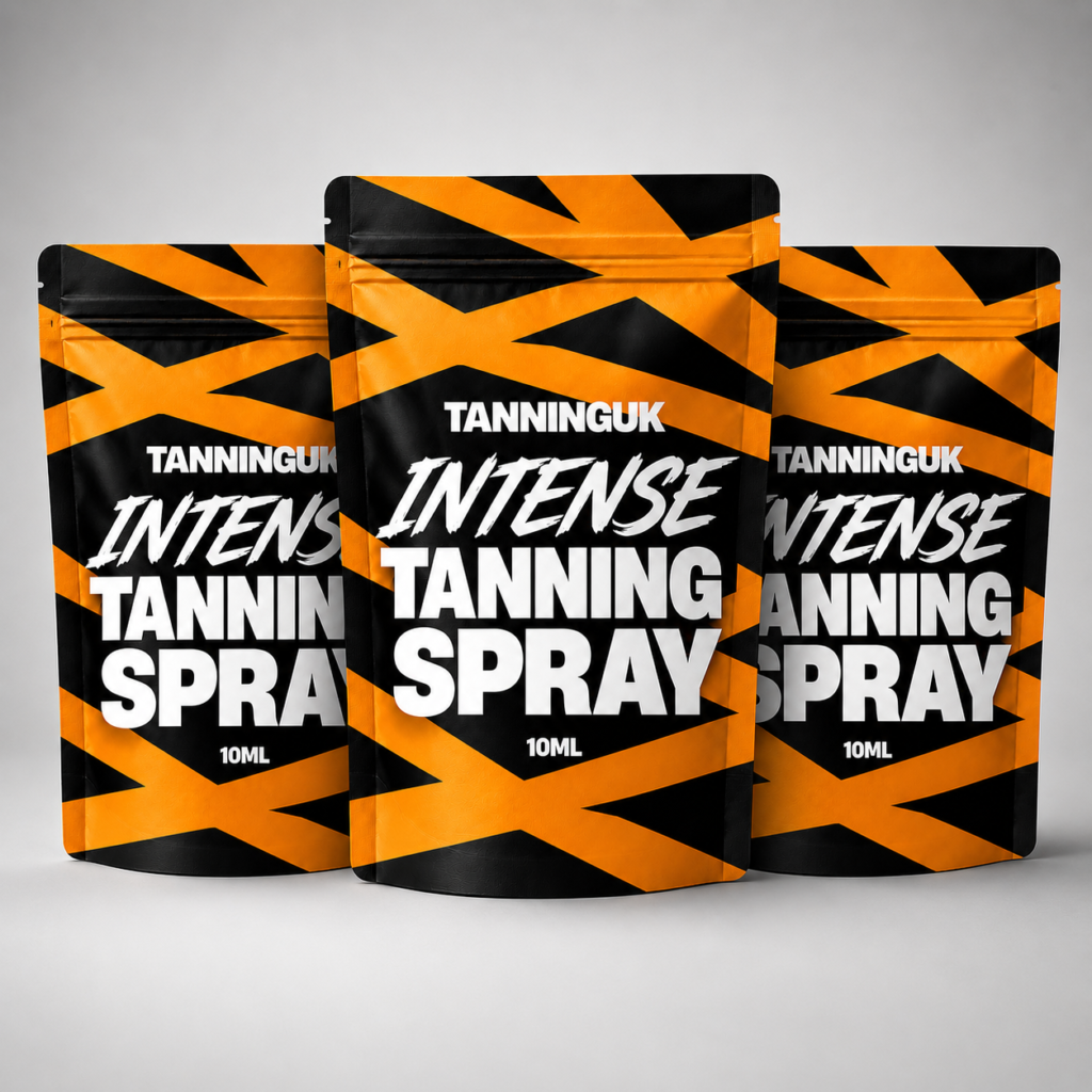 Three 10ml pouches of TanningUK Intense Tanning Spray.