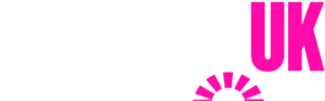 Pink UK logo text with a semi-circular sunburst design.